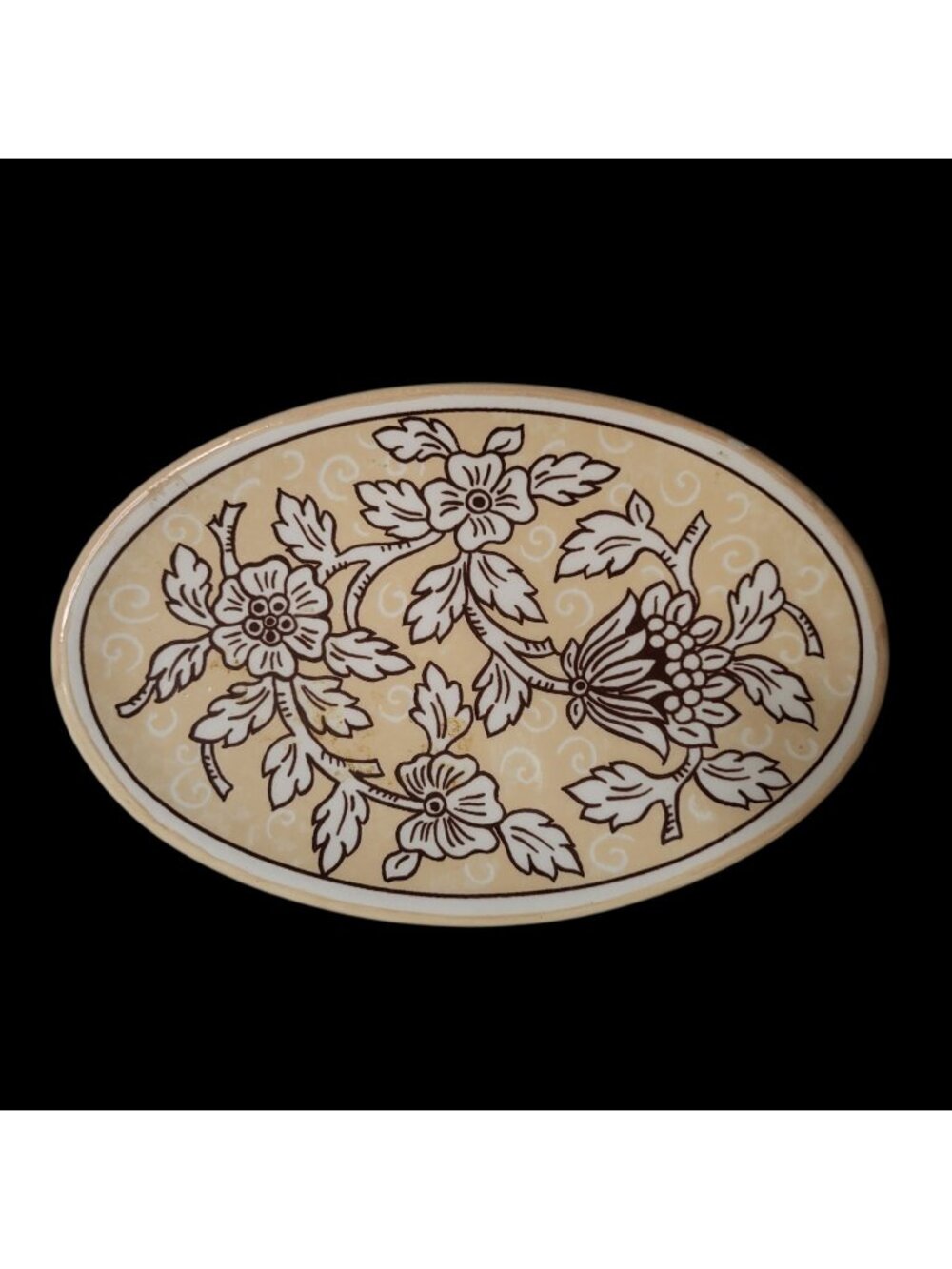 Giglioni Deruta Oval Ceramic Trinket Soap Dish Peach-Colored Floral 7"x5"